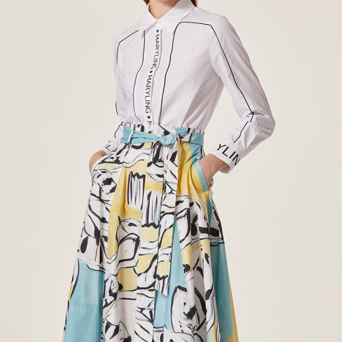 maryling/玛俪琳2021春季纯色字母logo印花女士长袖衬衫a1ag20150