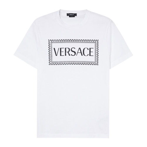 versace/范思哲 男士 服装 白色圆领字母logo图案棉质t恤 男士短袖t恤