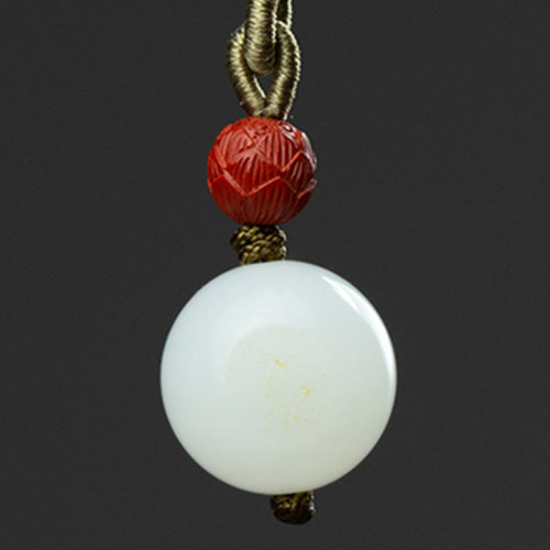 【21年新款】大和之美/大和之美 和田玉圆珠吊坠朱砂顶珠简约大气项链