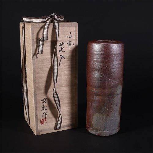 【日本回流-瓷器】备前烧花瓶带木盒趣味收藏摆件wg4541