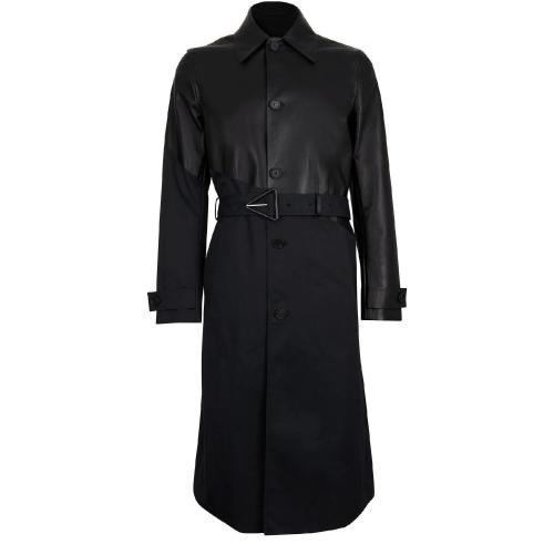 【包邮包税】 bv葆蝶家 21年春夏 男士 风衣 不规则设计皮革和华达呢