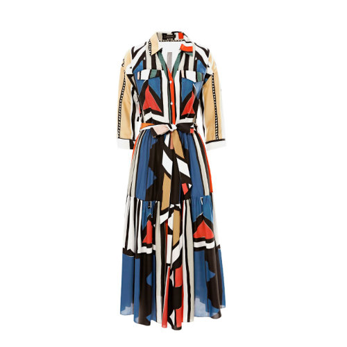 maryling/玛俪琳2021春季恩德贝勒印象图案塔塔裙桑蚕丝连衣裙女士