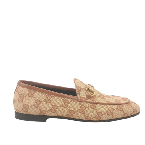 瑕疵折扣gucci/古驰棕色帆布女士休闲运动鞋 乐福鞋431467ky980 z2