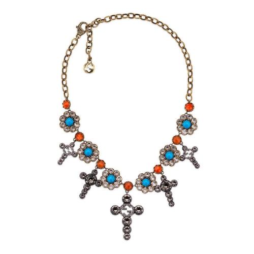 【包邮包税】 gucci古驰 21年秋冬 女士 水晶十字架和花朵项链 656904