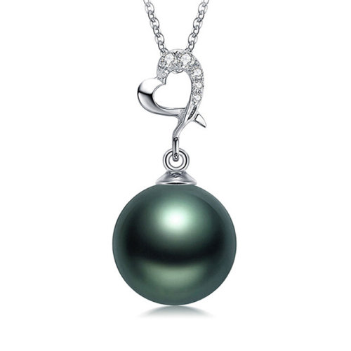 potticy/宝蒂兹 【心恋】18k金钻石大溪地黑珍珠吊坠单颗 正圆高强光