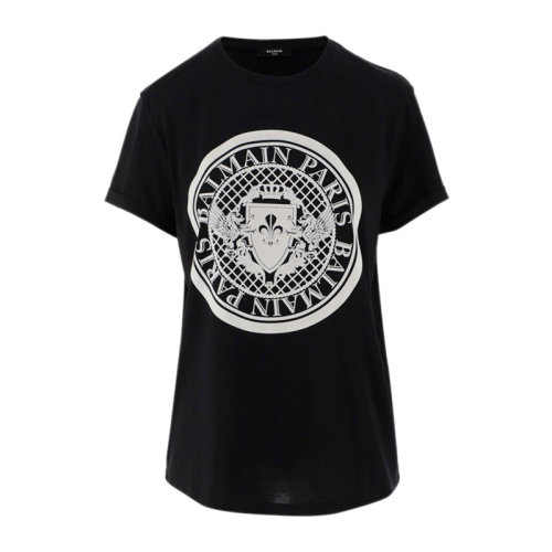 balmain 巴尔曼 男士 服装 21春夏 圆领黑色字母logo圆形图案棉质t恤