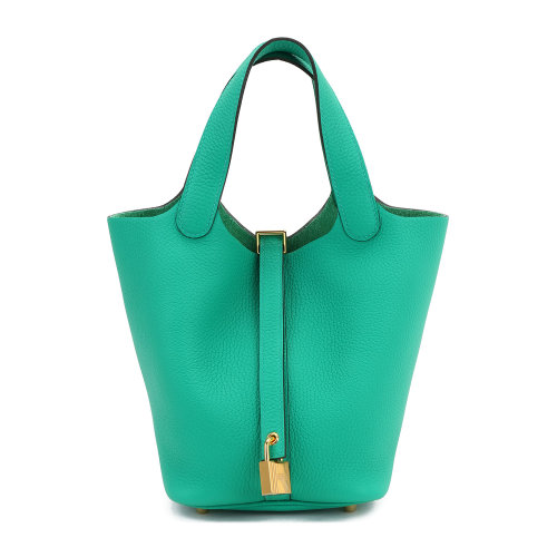 hermes(爱马仕) )#picotin 18系列薄荷绿色金扣菜篮子手提包