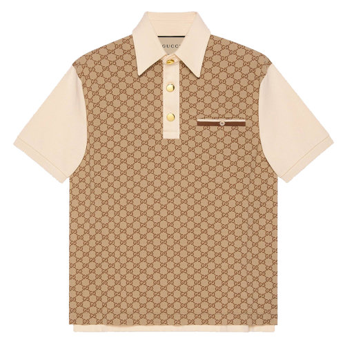 【包税】gucci/古驰 21年春夏新款 男士象牙色gg图案棉质真丝平纹针织