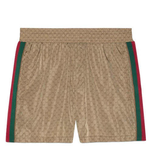 【包税】gucci/古驰 21年春夏新款 男士骆驼色gg防水尼龙侧条纹短裤