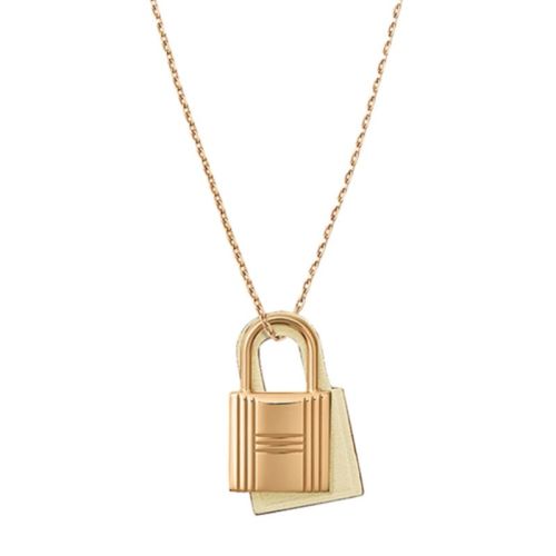 【现货】hermes/爱马仕女士金锁白色拼皮吊坠项链okyneck93gp