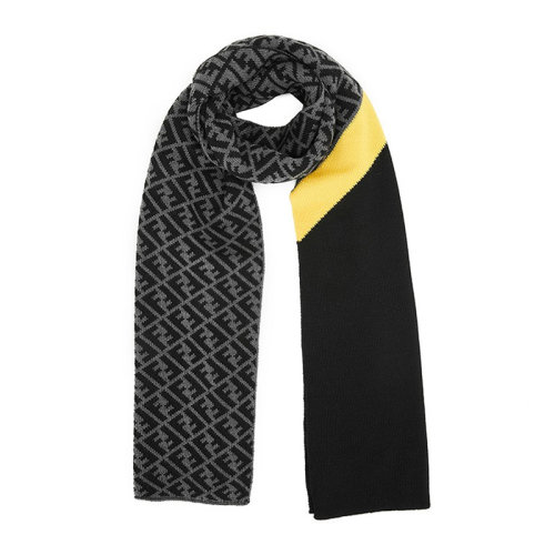 fendi/芬迪 男士拼色羊毛经典双f字母徽标提花披肩围脖围巾 fxs124-ae