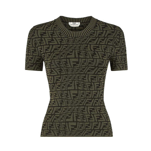 【包税】fendi/芬迪 21年春夏新款 女士绿色ff鱼眼图案粘胶毛衣fzx670