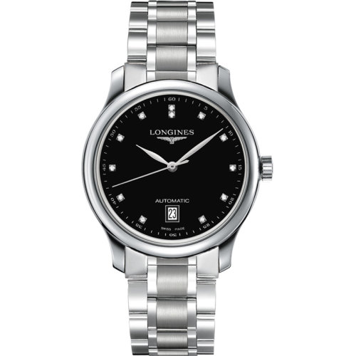 longines/浪琴瑞士手表名匠系列自动机械镶钻钢带男表 38.5mm黑色l2.
