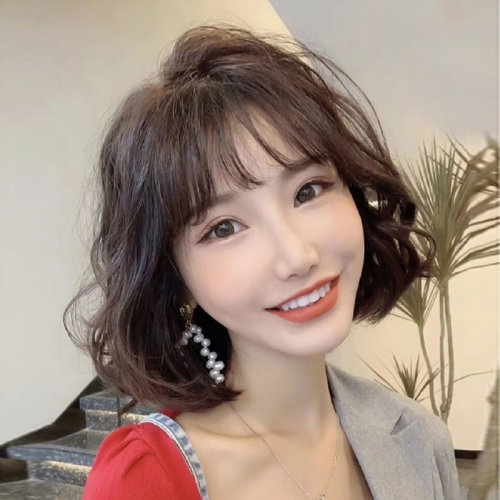 yosee/右西 真人发丝 菠萝玉米烫卷空气刘海假发套