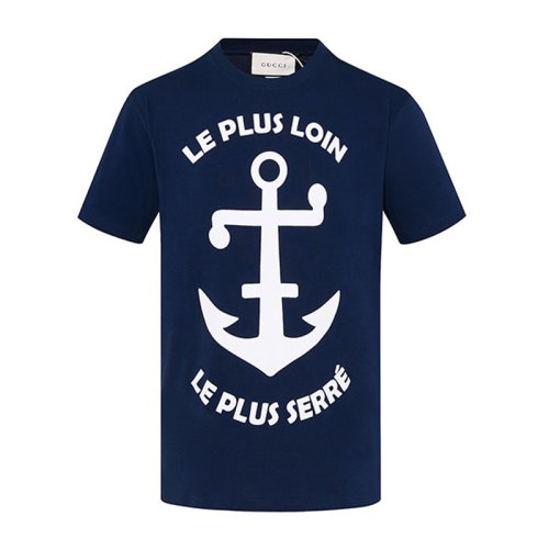 gucci 古驰 男士 服装 21春夏 圆领蓝色船锚印花图案棉质t恤 男士短袖