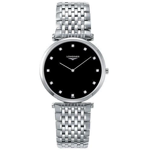 longines/浪琴瑞士手表嘉岚系列石英男表 36mm钢带黑盘钻l4.755.4.58.
