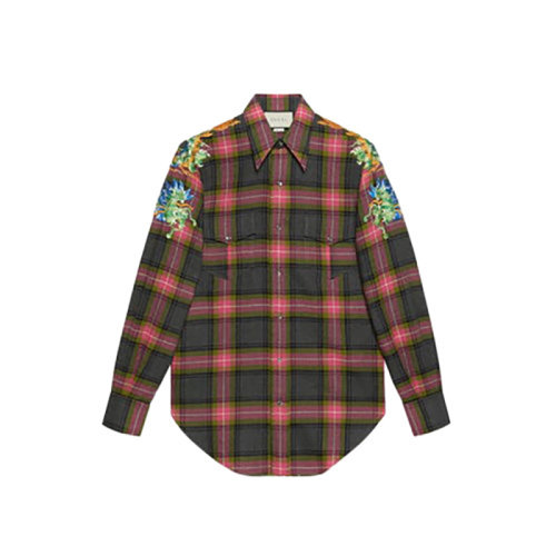 gucci/古驰 格子肩膀刺绣休闲女士长袖衬衫521904z527l bd