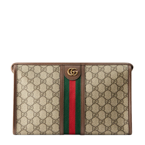 【GUCCI古驰 手拿包】GUCCI/古驰 Ophidia系列男女同款中性拼色帆布配皮经典双G字母徽标印花红绿条纹织带装饰拉链开合手拿包公文包 ...