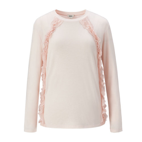 jasonwu/jasonwu莱赛尔纤维混纺圆领荷叶边长袖t恤女士长袖t恤63jr