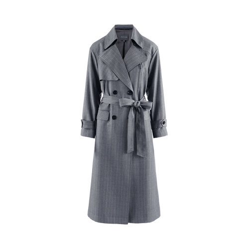 maryling/玛俪琳2021秋季经典款风衣灰色条纹中长外套女士风衣a1bf