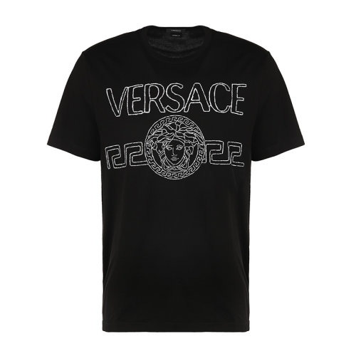 versace/范思哲21新品刺绣徽标棉质宽松男士短袖t恤10012801a00915