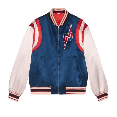 gucci/古驰 男士双g刺绣蓝白拼色夹克外套棒球服