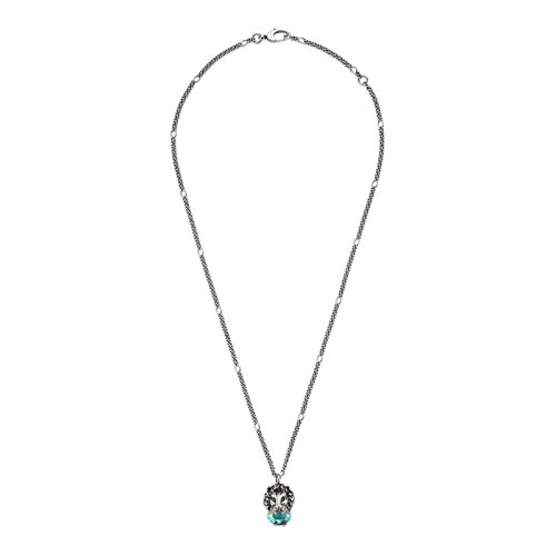 【包税】gucci/古驰 21新款 镀钯饰面金属彩虹色水晶狮头项链412885j3