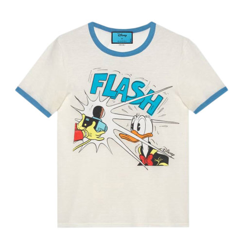 【包邮包税】gucci/古驰 男士白色唐老鸭印花短袖t恤 645302-xjc8w