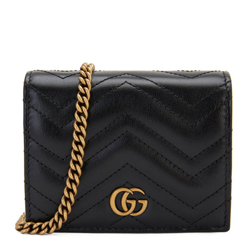 【包邮包税】gucci/古驰 女士黑色小牛皮经典金属双g字母徽标装饰按扣