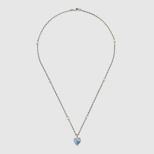 【正品盒装】【现货秒发】gucci/古驰 互扣式双g珐琅爱心项链 蓝色