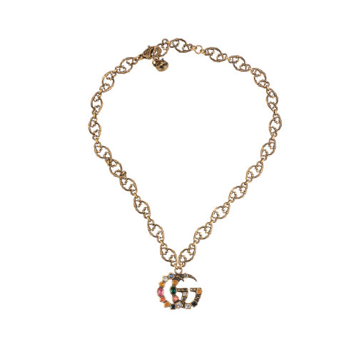 gucci/古驰 女士金属水晶双g项链(a级已使用)