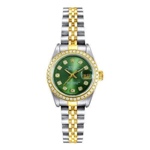 rolex/劳力士日志型后镶钻自动机械女表69173绿面,[二手a级别]