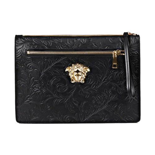 【包税】versace/范思哲 男包男士黑色皮革时尚简约美杜莎头像拉链