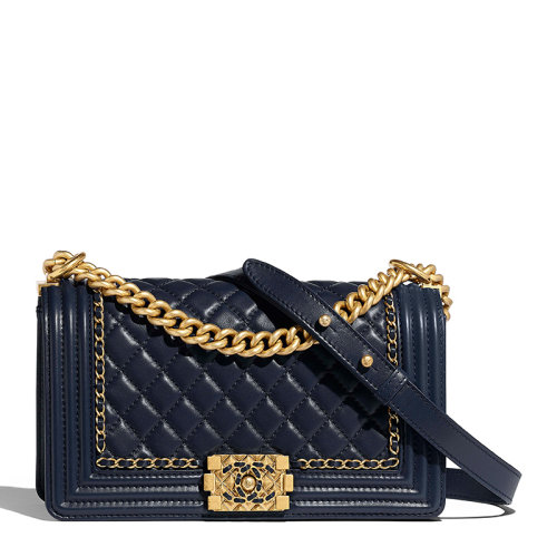 chanel/香奈儿 boy系列 女士小牛皮与钌质感金属锁扣单肩包链条包女包