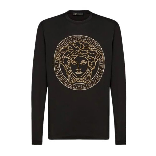 【包税】versace/范思哲 男士黑色棉质经典珠钉美杜莎头像装饰圆领