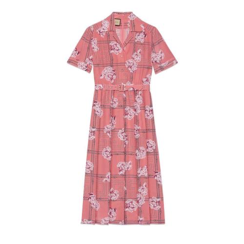 【包邮包税】 gucci古驰 21年春夏 女士 花卉印花真丝连衣裙 657935