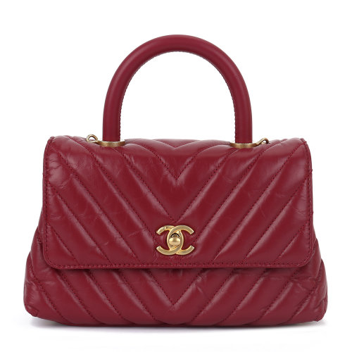 chanel(香奈儿) cocohandle玫红色皮质单肩包