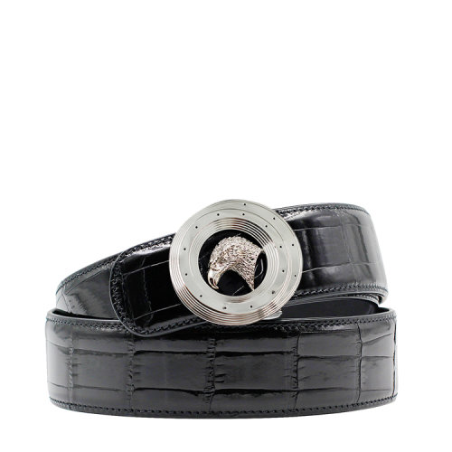 stefano ricci/史蒂芬劳.尼治经典银色鹰头logo形象黑色板扣式带宽3.