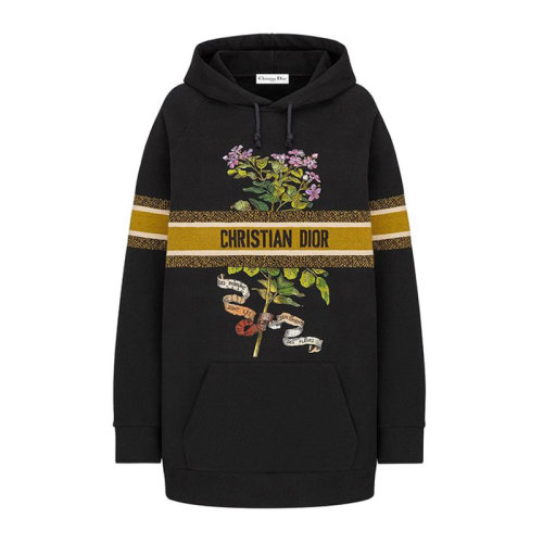 女卫衣】【包税】dior/迪奥 女士黑色棉质经典字母徽标花卉印花条纹