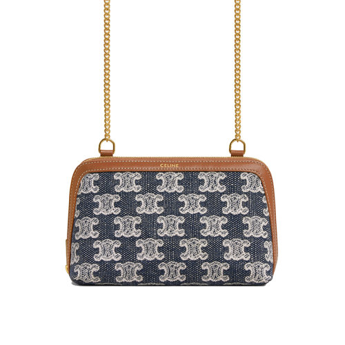 【包税】celine/赛琳 2021秋冬新款 女士海蓝色老花刺绣织物小牛皮饰