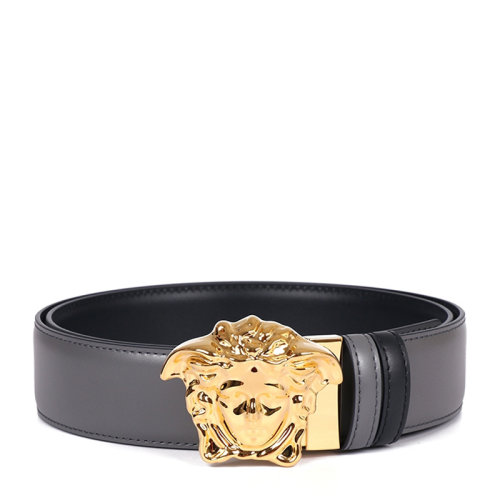 【包税】versace 范思哲 男士 黑色牛皮金色美杜莎板扣双面皮带腰带