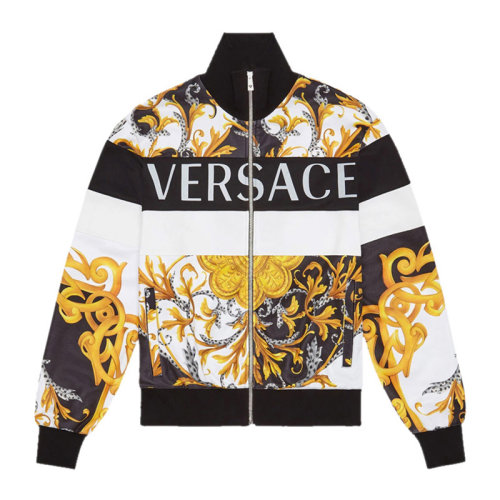 versace/范思哲 男士拼色聚酯纤维混纺棉质印花装饰拉链开合长袖上衣