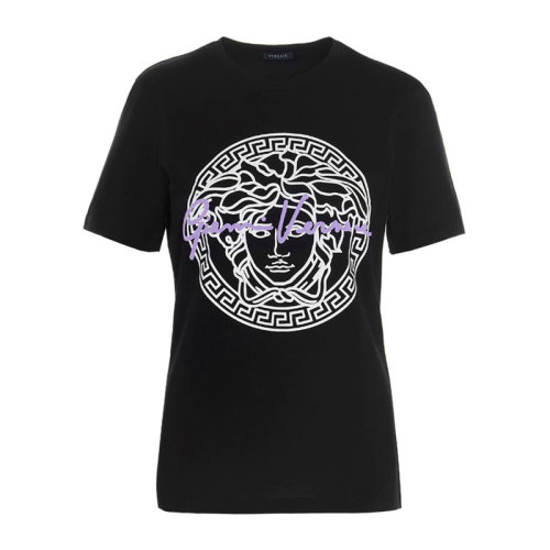 税】versace/范思哲 女士黑色棉质经典美杜莎头像装饰圆领短袖上衣t恤