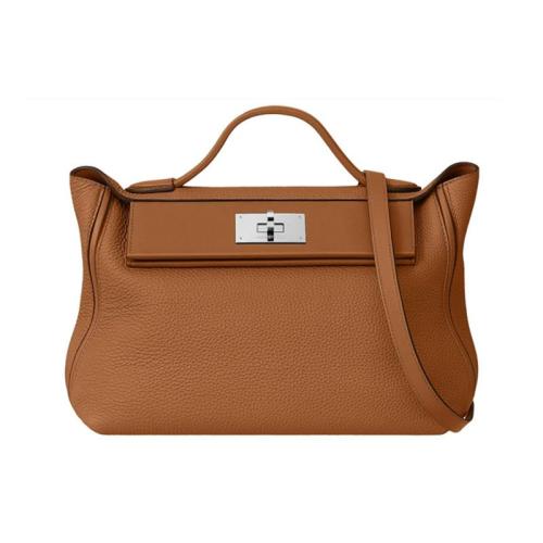 【现货】hermes/爱马仕2424mini银扣小牛皮 单肩斜挎手提包金色swift