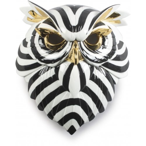 lladro 猫头鹰墙壁面具 手工艺陶瓷制品 黑白拼色 32*14*35