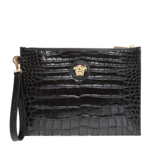 【包税】versace/范思哲 男士黑色压纹牛皮革美杜莎头像手拿包男包dp