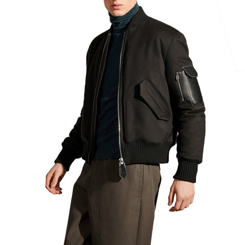 hermes/爱马仕 21年秋冬新款 男士深卡其色防水羊绒罗纹夹克h162020ha