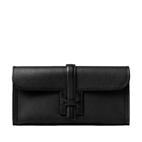 【包税】hermes/爱马仕 经典jige lan系列 黑色小牛皮翻盖手拿包h048