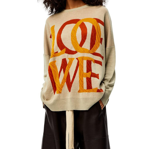 【包税】loewe/罗意威 21年春夏新款 女士沙色亚麻/棉love印花毛衣s