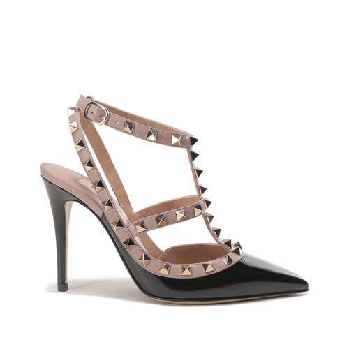 【Valentino华伦天奴 高跟凉鞋】Valentino/华伦天奴【22秋冬新款】女士漆皮ROCKSTUD铆钉装饰尖头细跟露跟高跟凉鞋 ...
